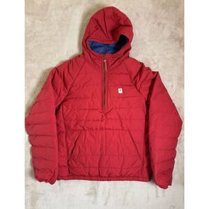 Best Made Co Red Cotton Nylon Goose Down Hood 1/4 Zip Pullover Jacket - Medium